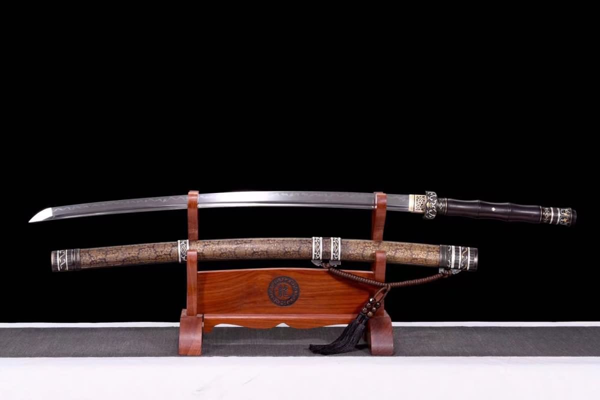 War Sabre,Forged T10 Burning Blade,Brass Scabbard