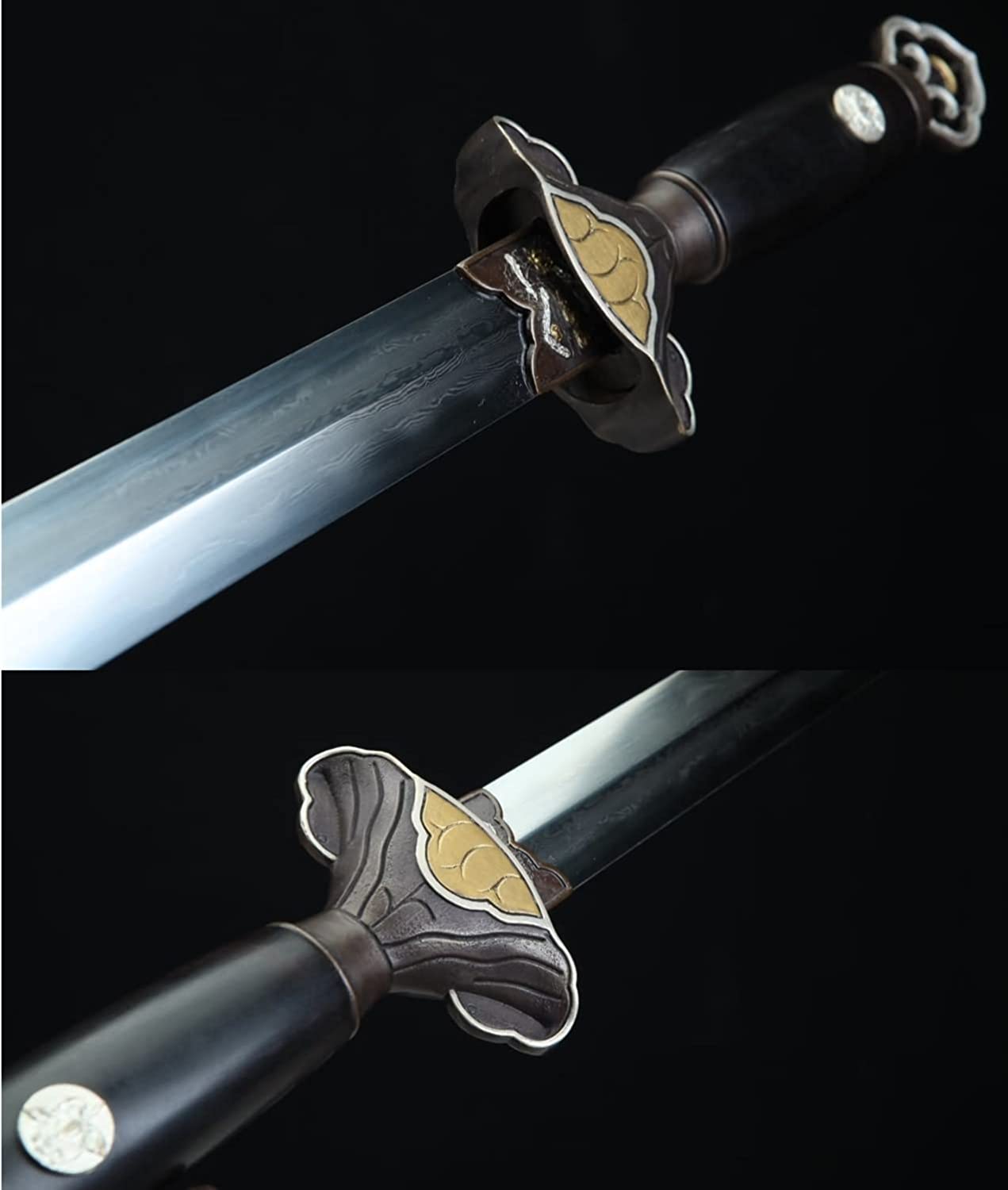 Song jian Swords Forged Damascus Steel Blades,Ebony Scabbard,Brass Fittings