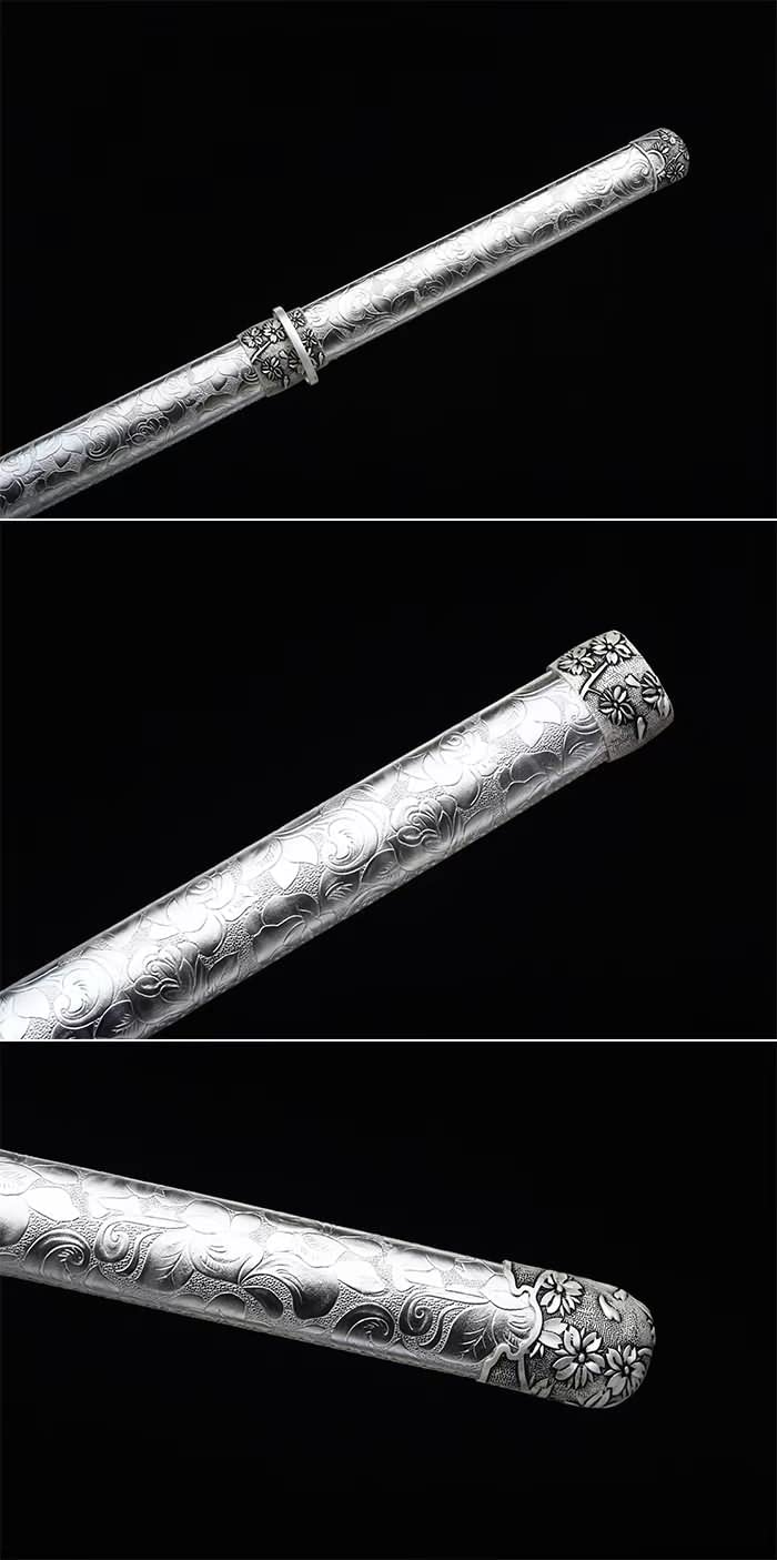 Silver Straight Sword Forged Spring Steel Blades,Alloy Fittings