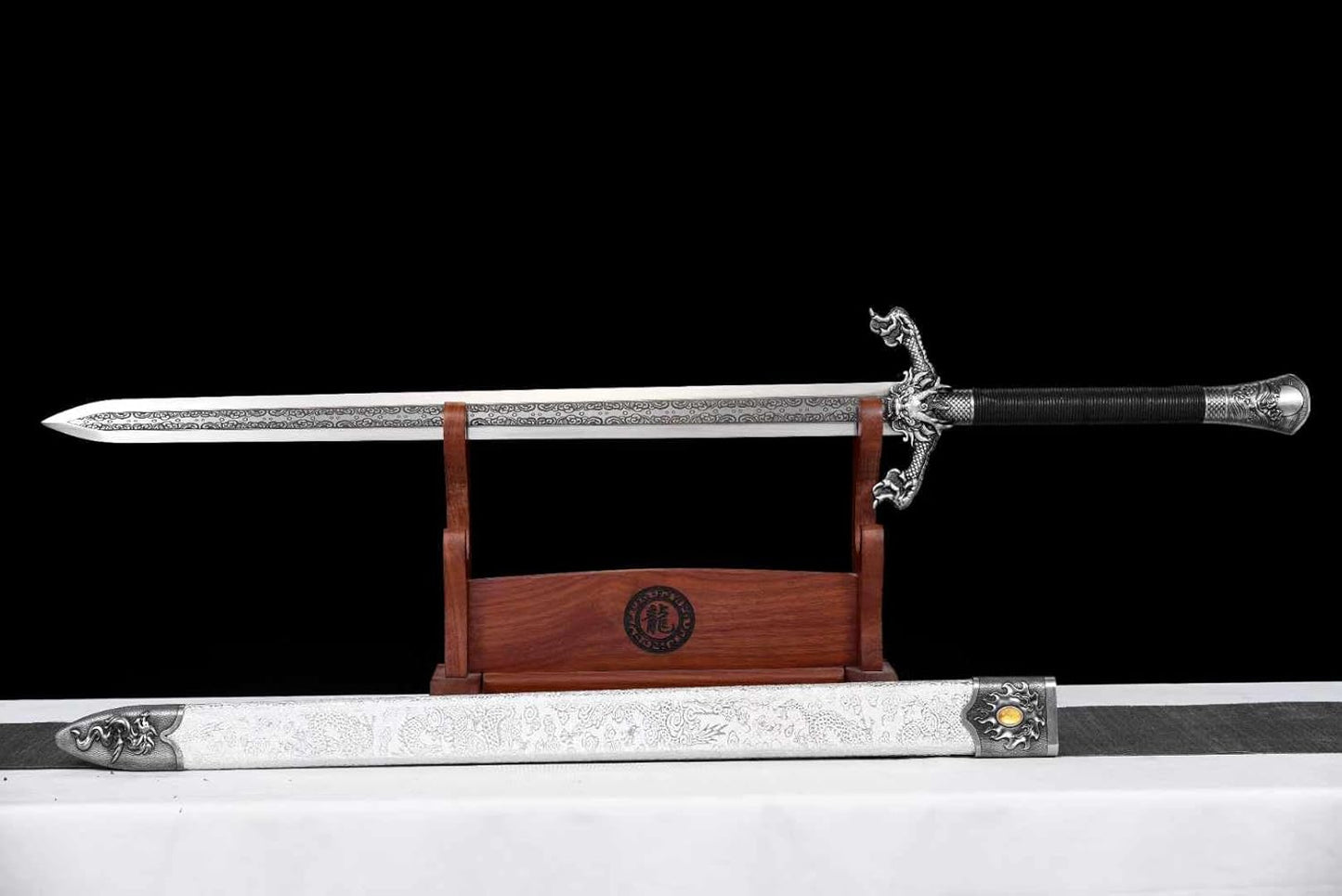 Flying Dragon Battle Sword – Hand Forged Spring Steel Blade, Double-Edged