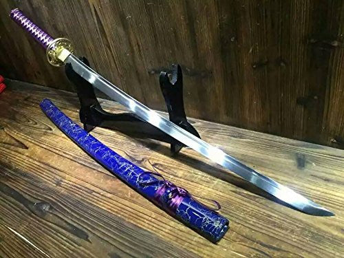 Japanese sword Katana/High carbon steel blade/Blue wood scabbard/Brass fittings