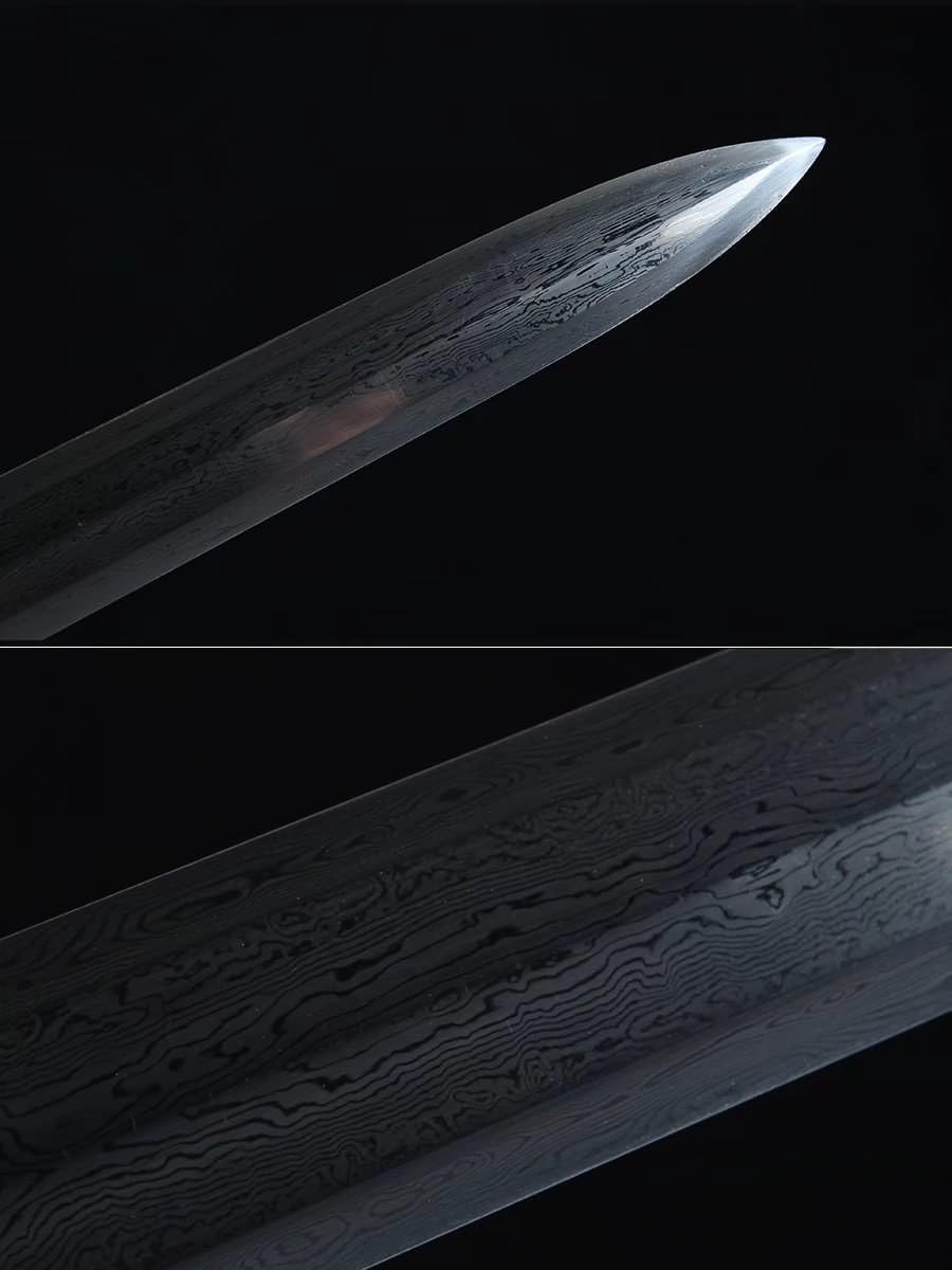 Tang Jian Sword, Hand-Forged Damascus Steel Blade,Ebony Wood Handle, Alloy Fittings