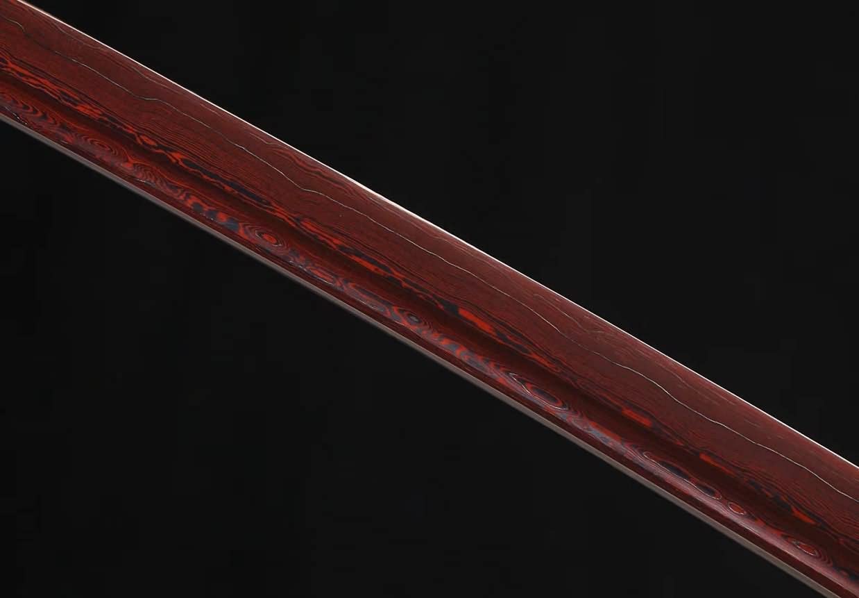 Samurai Sword Battle Ready,Hand Forged Damascus Blade Red Scabbard