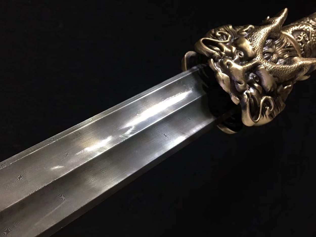 Dragon King Sword Real,Forged Damascus Steel Blades,Brass Fittings