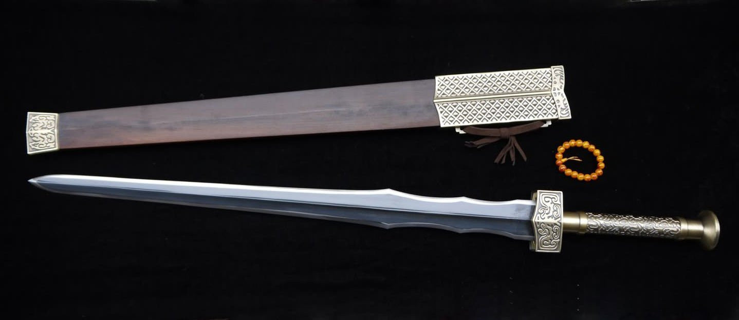 Hua Mulan jian sword,Medium carbon steel black blade,Alloy fittings,Rosewood scabbard,Length 41"