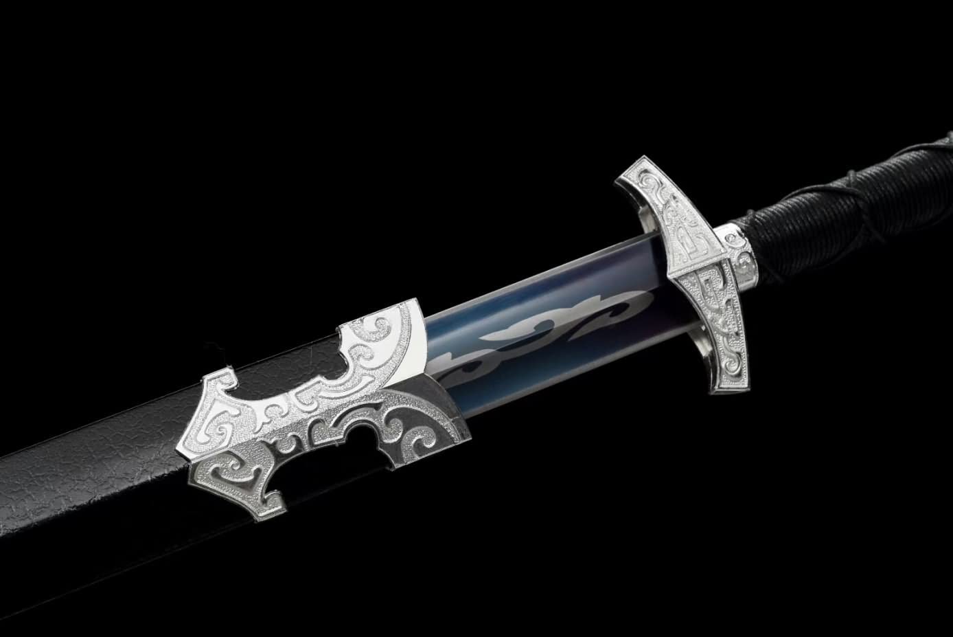 Great Han jian Blue Blade,Alloy Fittings,Solid Wood+Paint Scabbard