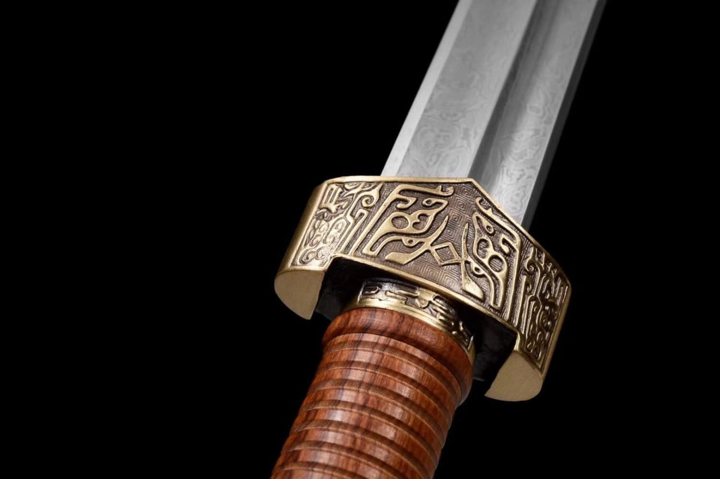 Wolong jian Sword,Forged Damascus Steel Blade,Brass Fitting