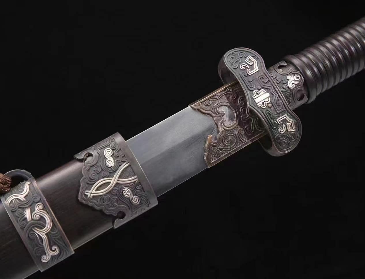 Black Gold Ancient Knife,Handmade Damascus Steel Blade,Brass Fittings