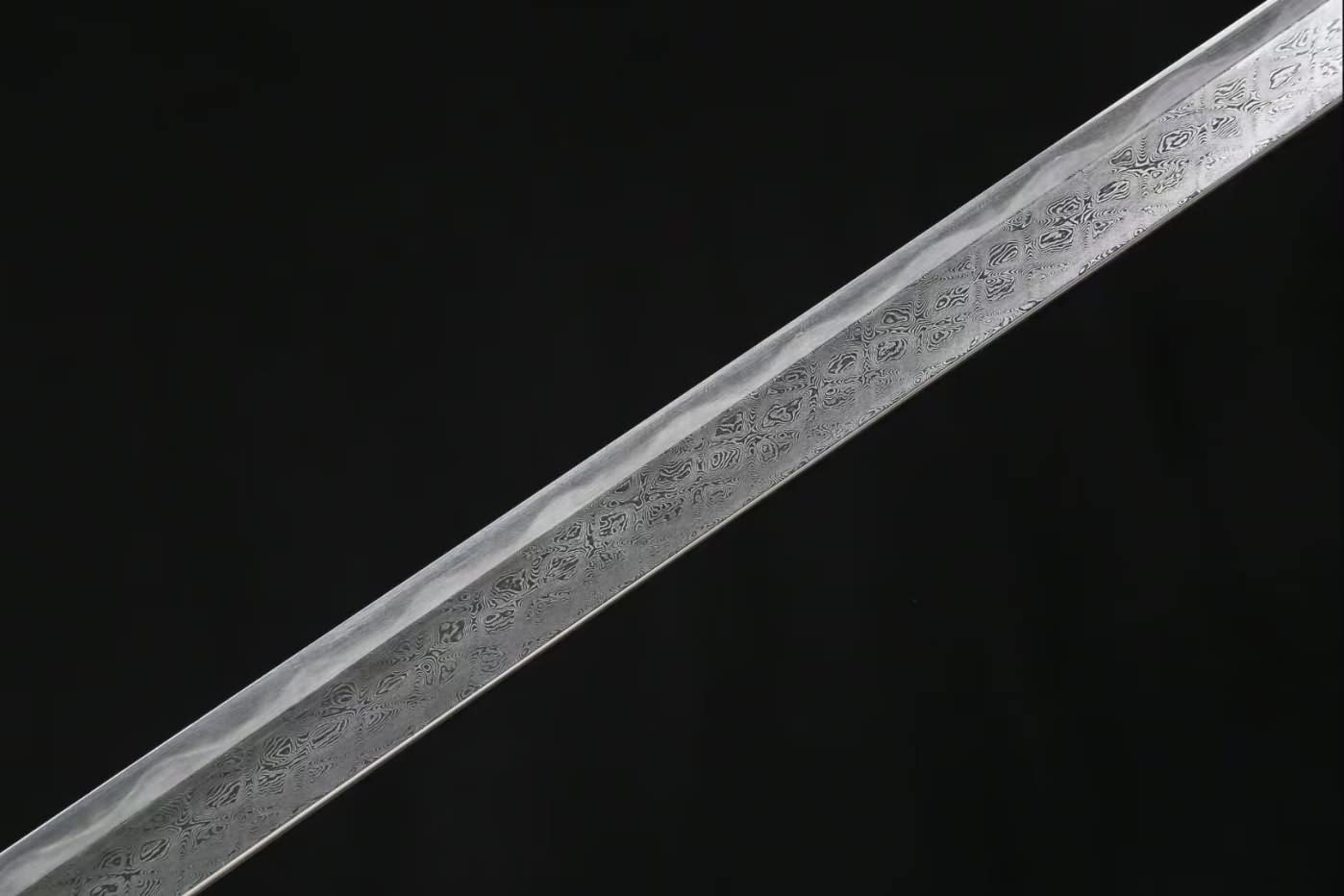 Tang dao,Forged Damascus Blade,Brass Fittings,Ebony Scabbard