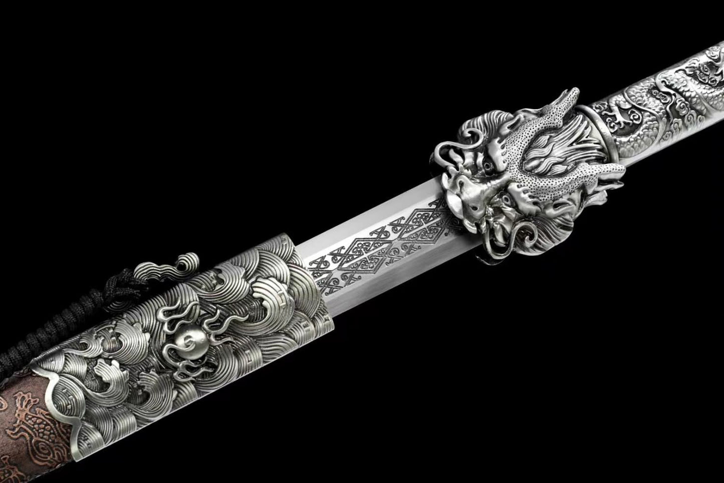 Dragon King Swords with Forged High Carbon Steel Etched Blade-Faux Leather Scabbard