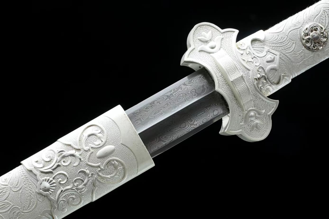 Tang jian Swords Real Damascus Steel Blade,Alloy Fittings,Silver Appearance