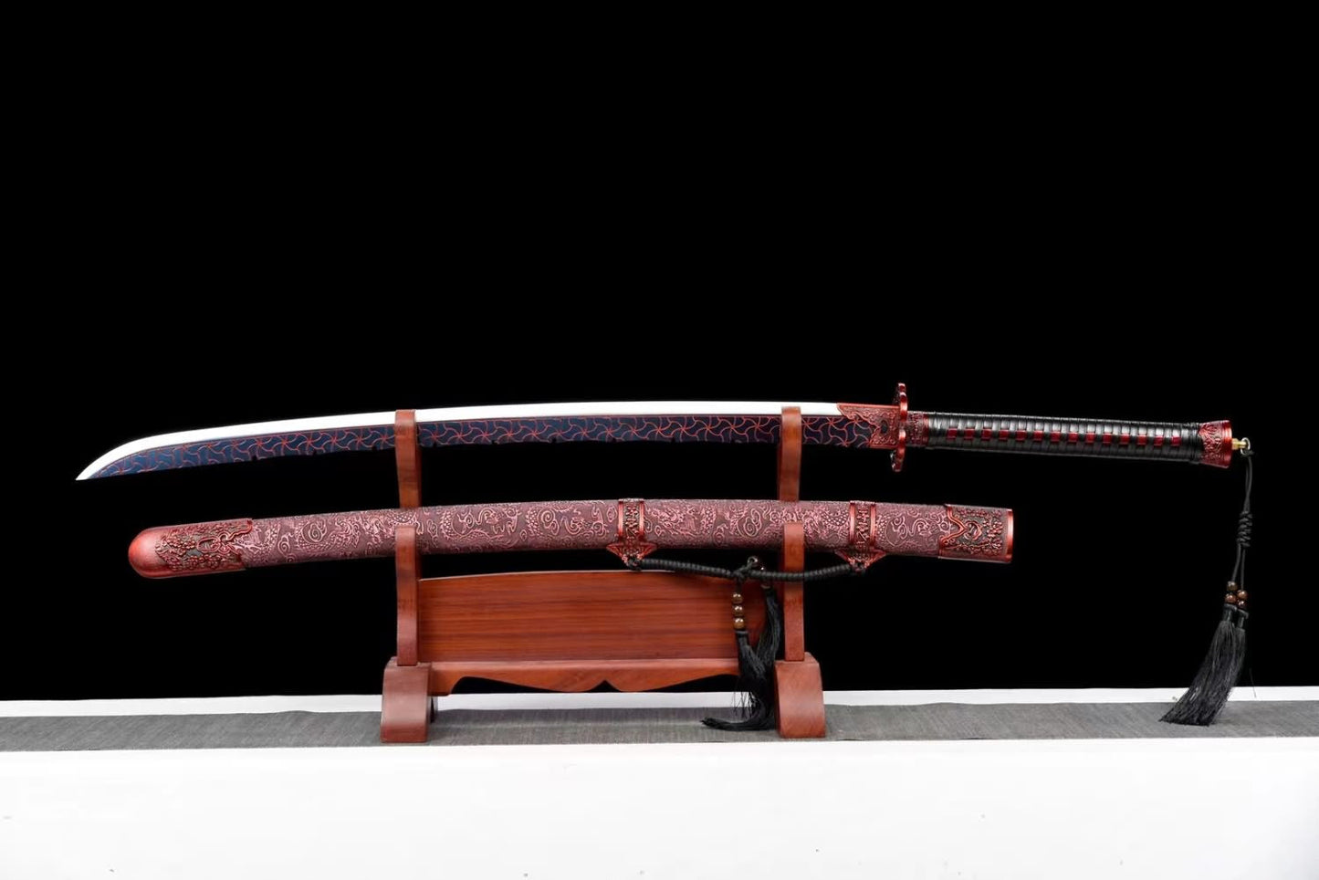 Dao Sword Broadsword with Forged High Carbon Steel Blades-Wood Fake Leather Scabbard and Alloy Fittings