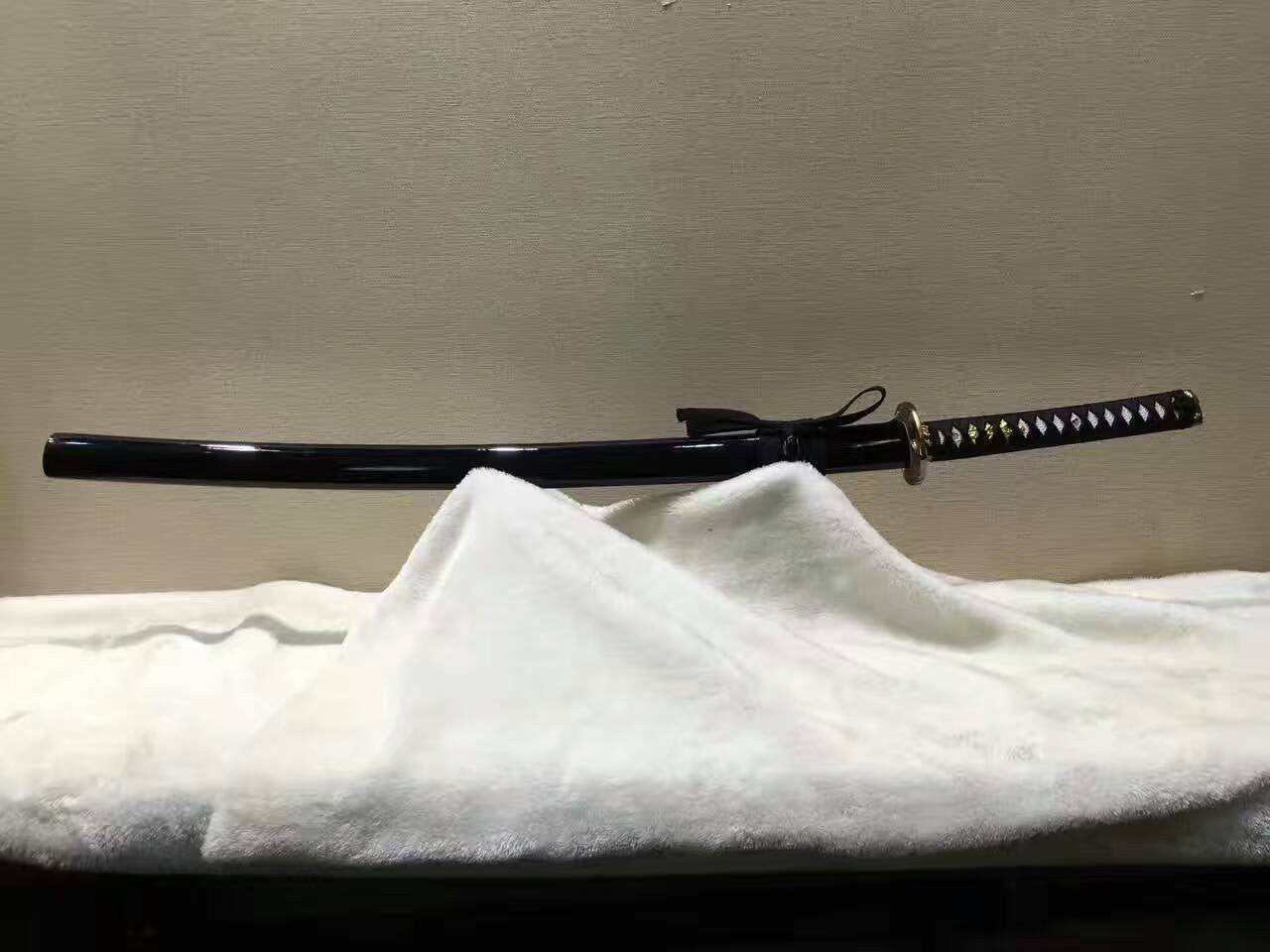 Samurai sword,katana(Medium carbon steel,Alloy fitted,Black paint scabbard)Full tang,Length 39"