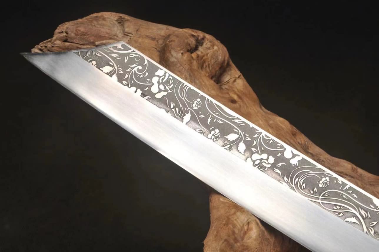 Dragon Tiger Sabre,High Carbon Steel Etch Blade,Rosewood Scabbard