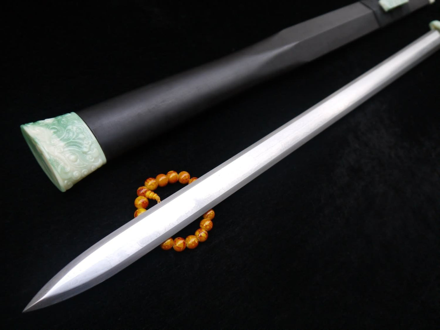 Chinese sword,Damascus steel Eight blade,Black scabbard,Resin Jade fitting