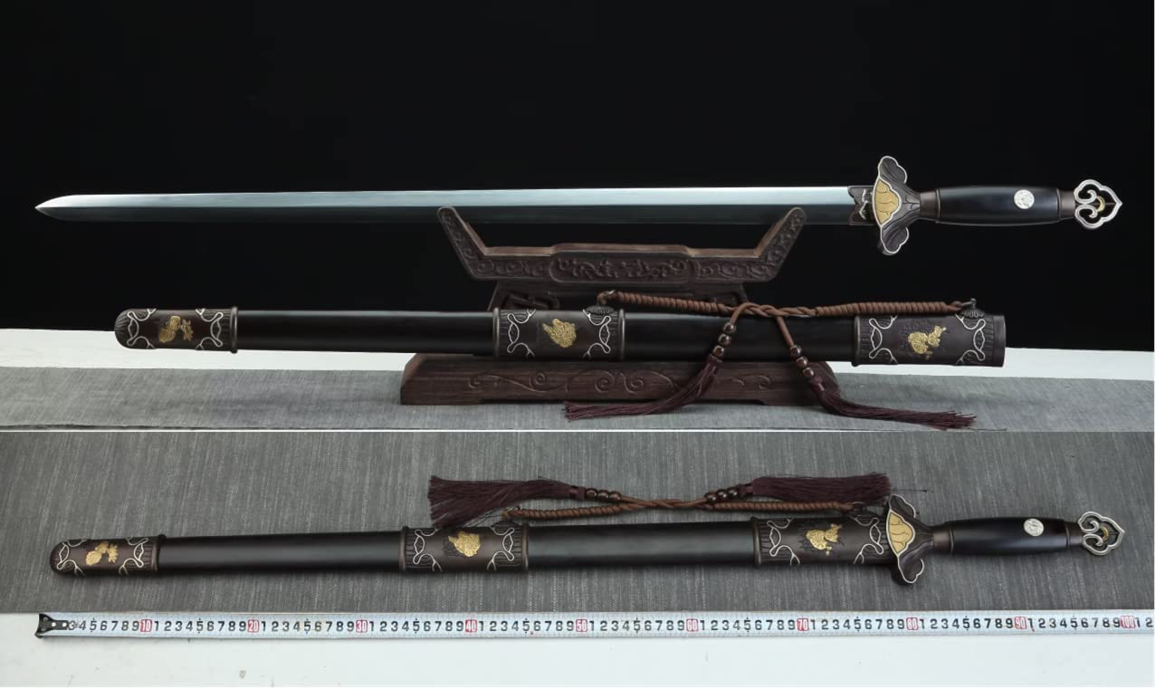 Song jian Swords Forged Damascus Steel Blades,Ebony Scabbard,Brass Fittings