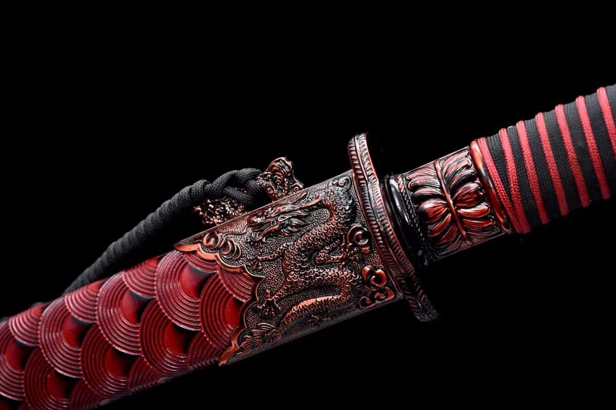 Qing dao,Forged High Carbon Steel Etch Blades,Red Scabbard,Battle Ready