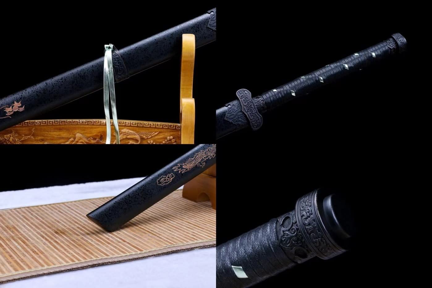 Black Gold Swords Real Forged High Carbon Steel Black Blades,Alloy Fittings