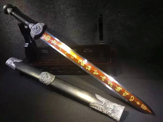 Zodiac sword,High carbon steel blade,Black wood,Alloy fittings