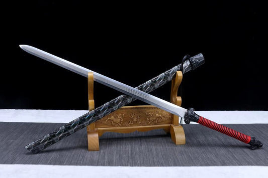 Dragon Tang jian,High Carbon Steel Blade,Alloy Fittings,Leather Scabbard