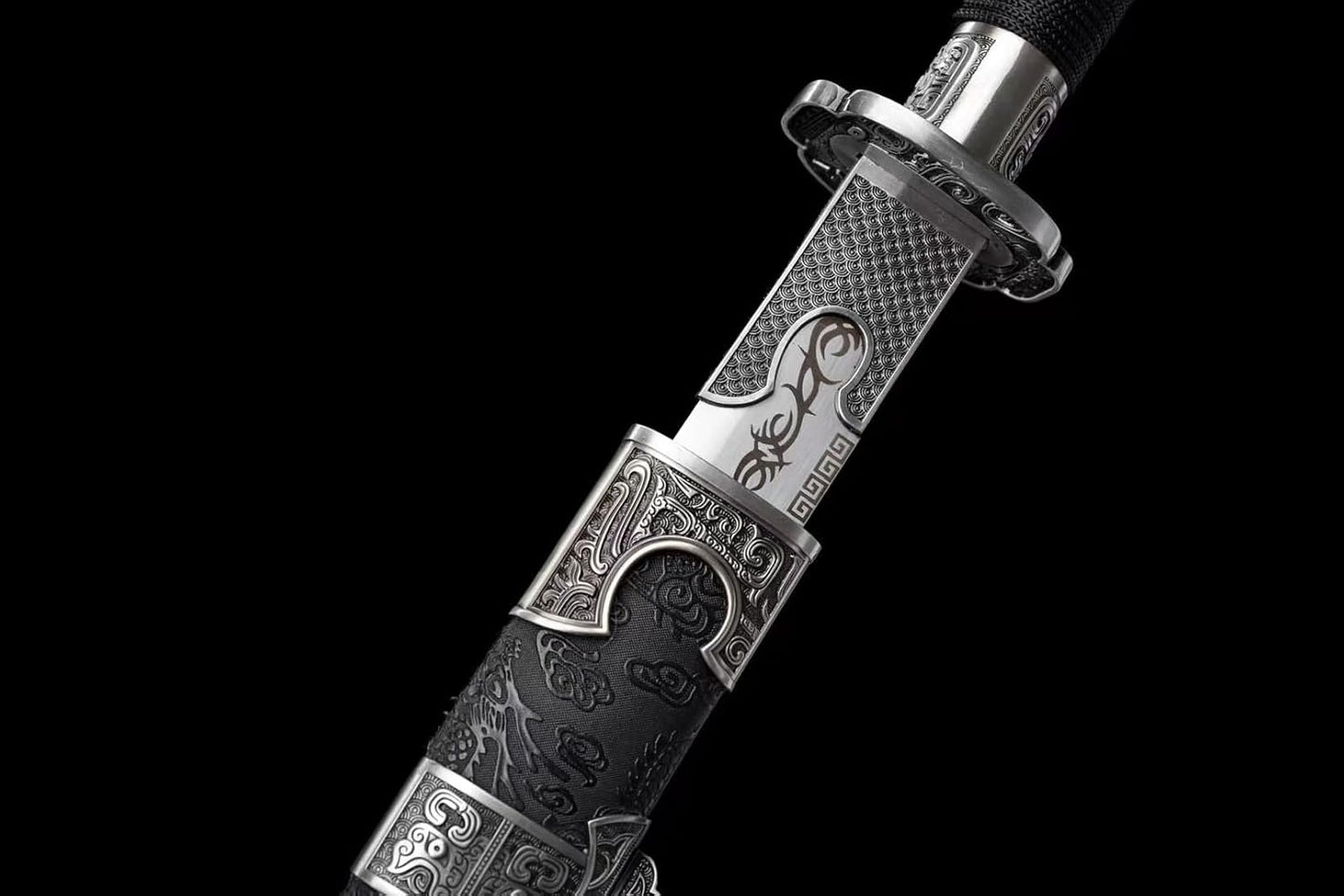 Forged High Carbon Steel Qing Dynasty Sword Black Leather Wrapped Handle