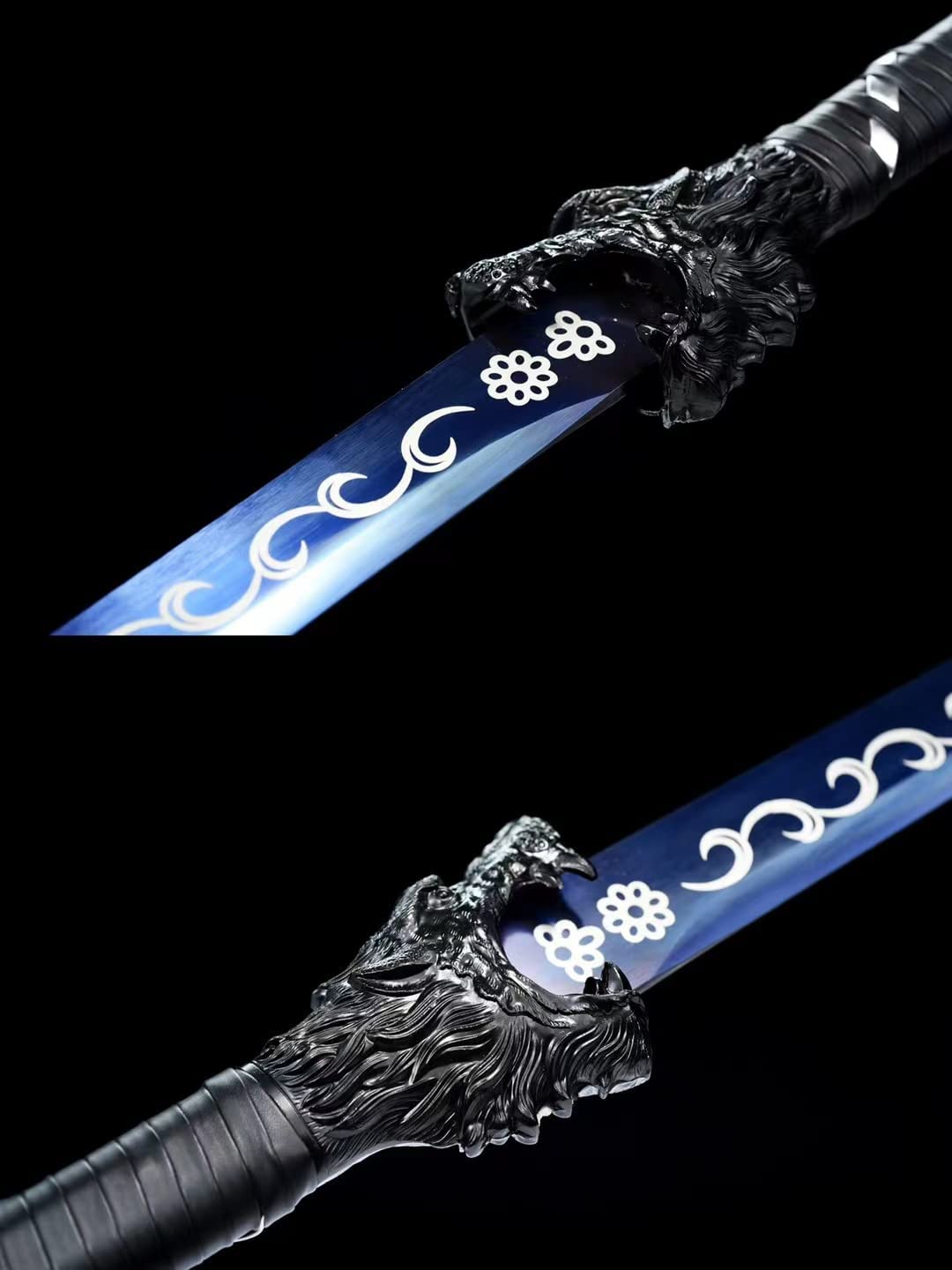 Dragon Tang jian,Forged High Carbon Steel Etched Blade,Fake Leather Scabbard