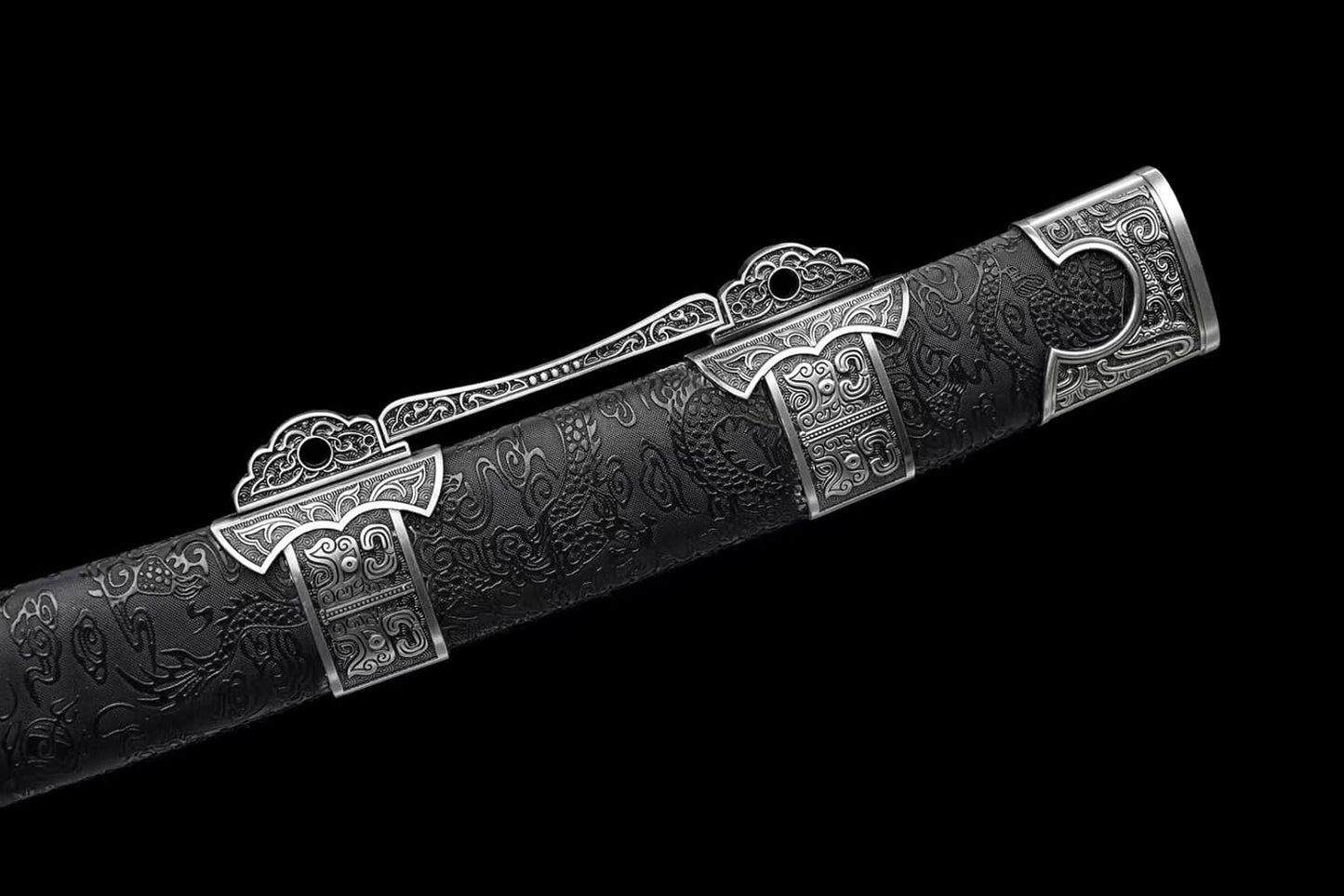 Forged High Carbon Steel Qing Dynasty Sword Black Leather Wrapped Handle