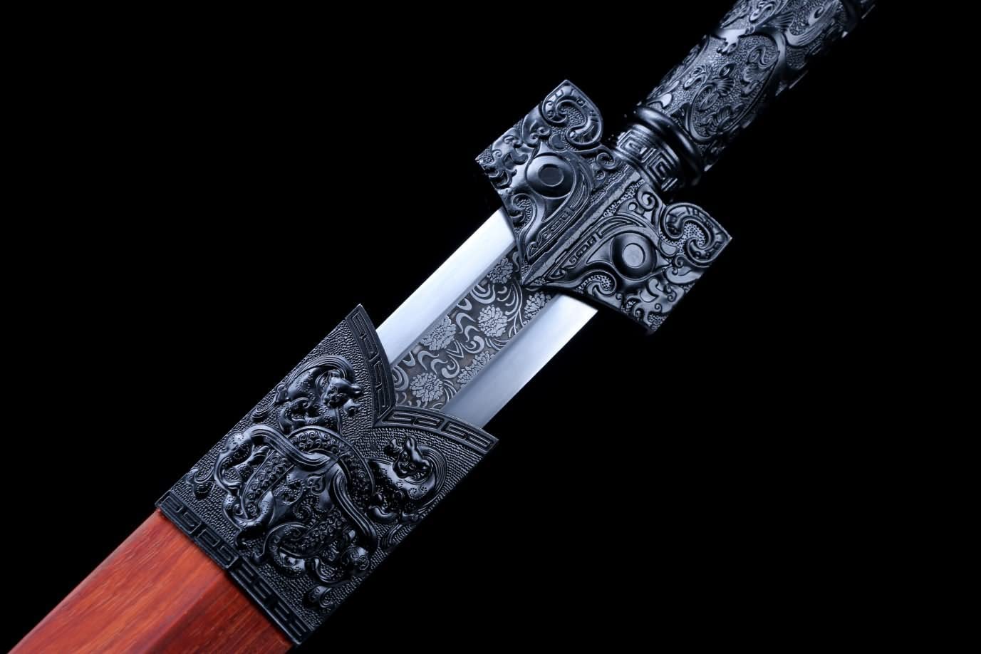 Han jian,Kung fu,High Carbon Steel Etched Blade,Redwood Scabbard