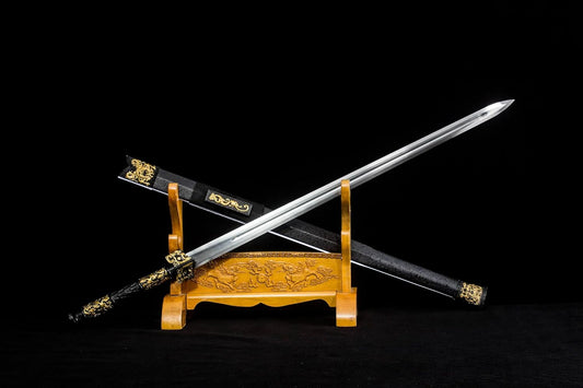 Han Jian Sword | 40.5" Hand-Forged Carbon Steel Blade | Zinc Alloy Handle & Black Wood Scabbard