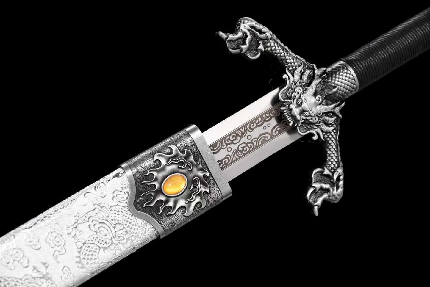 Flying Dragon Battle Sword – Hand Forged Spring Steel Blade, Double-Edged