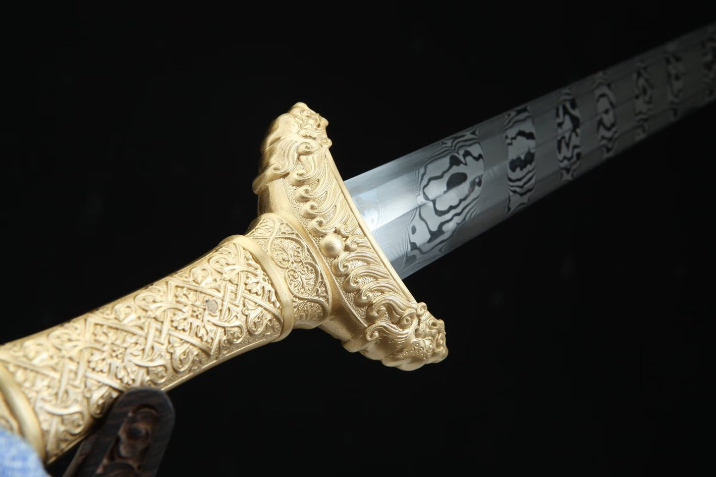 Song Jian Sword,Damascus Steel Blade,Brass Fittings,Red Stingray Leather Scabbard