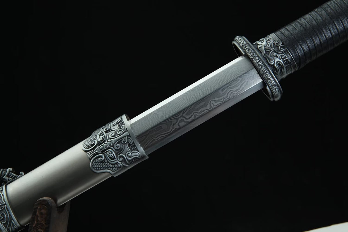 Tang jian - Forged Damascus Steel Blade,Iron Sheet Scabbard