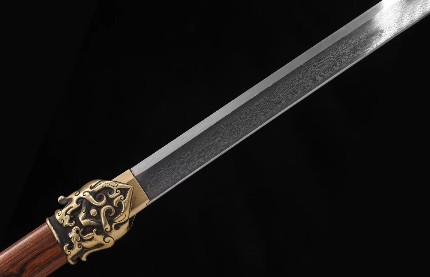 Rosefinch Tang dao Swords-Handcrafted Damascus Steel Blade with Brass Fittings