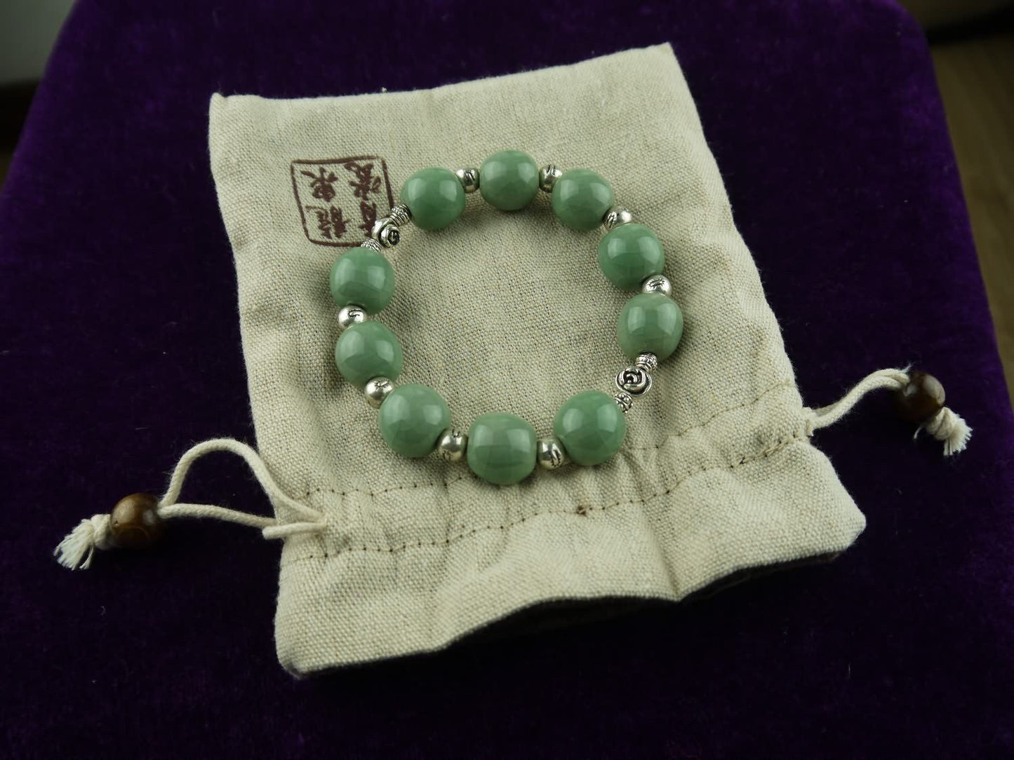 Longquan celadon Ge Kiln/Celadon bracelet/Swarovski no.1122