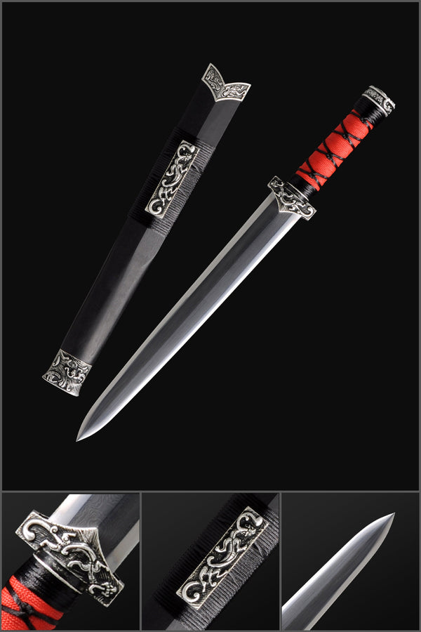 Handmade Chinese Sword Little Red Dragon Han Jian Short Sword Folded Steel Eight-sided Blade