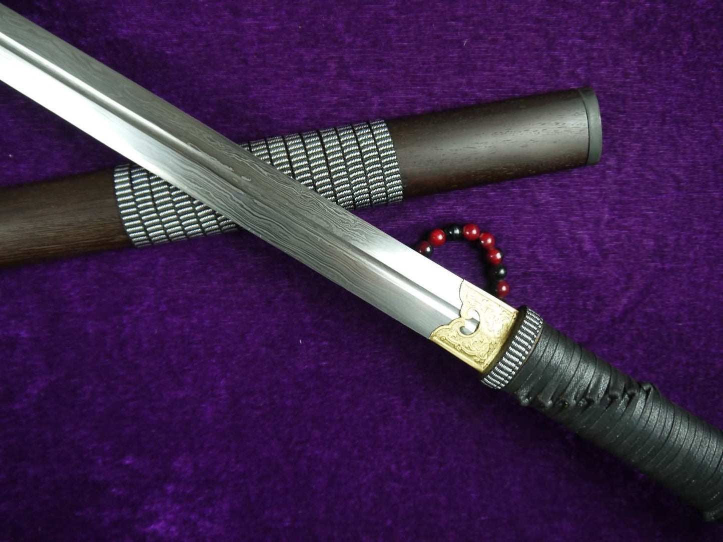 Chinese sword/Damascus steel Single groove blade/Full tang/Rosewood