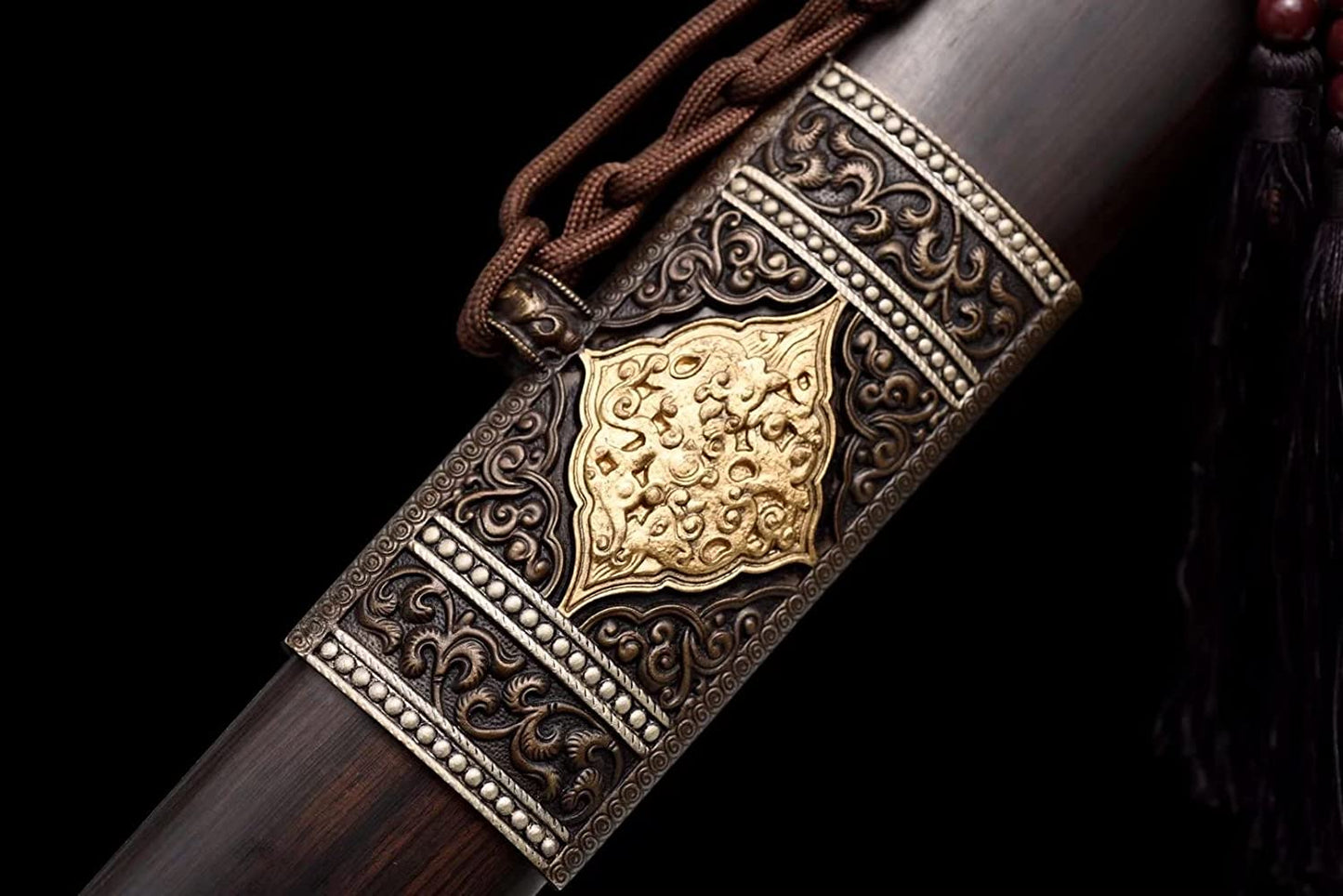 Yongle jian Sword,Hand Forged Damascus Blade,Ebony,Alloy Fittings