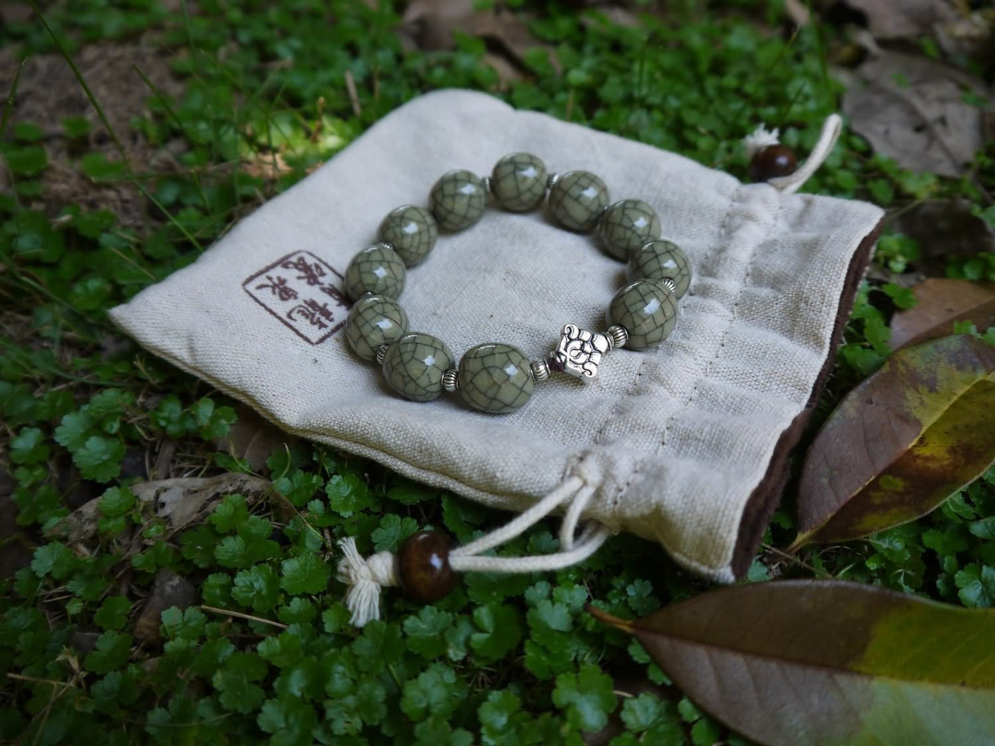 Longquan celadon Ge kiln/Celadon bracelet/Chain/Swarovski no.624