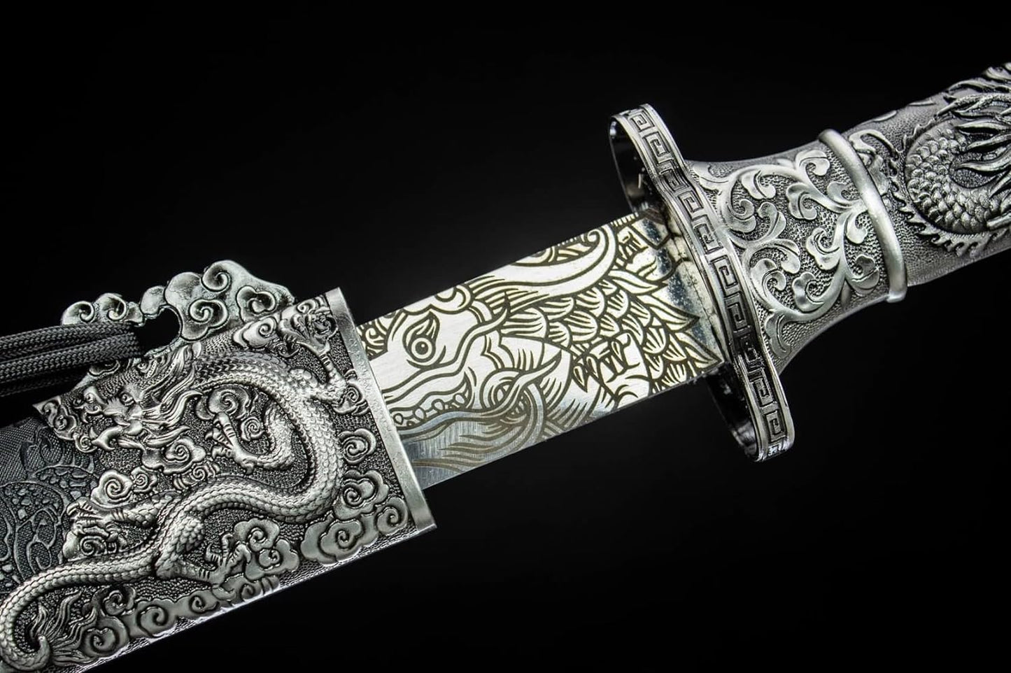 Authentic Tang Dao Sword-Hand-Forged High Carbon Steel Blade,Chinese Dragon Etched Design