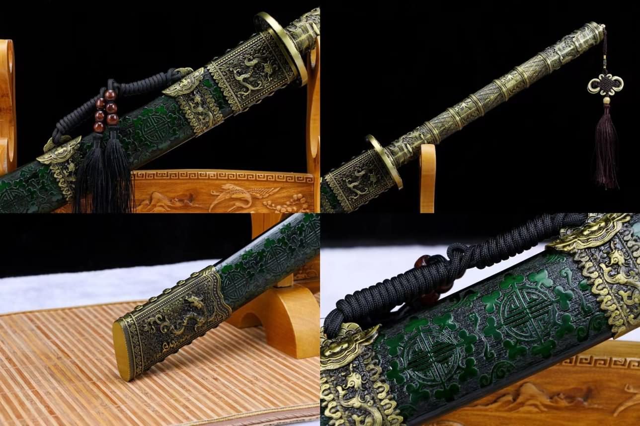 Chinese swrod,KANGXI dao,Broadsword(Forged High Carbon Steel Blade,Solid Wood Carving Scabbard) Battle Ready