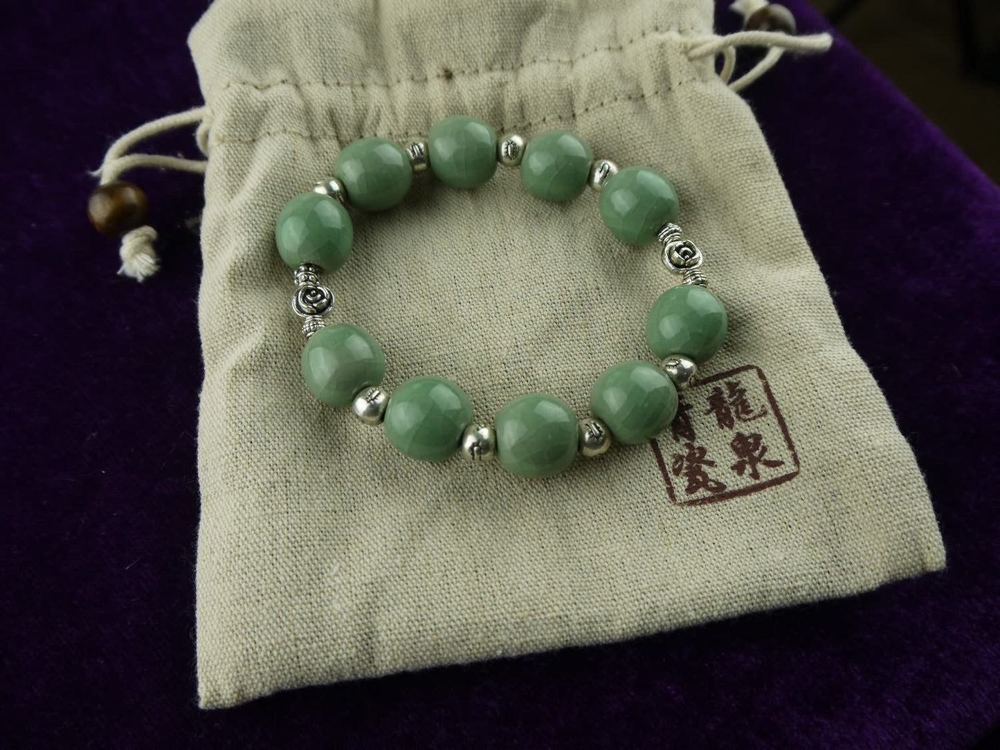 Longquan celadon Ge Kiln/Celadon bracelet/Swarovski no.1122