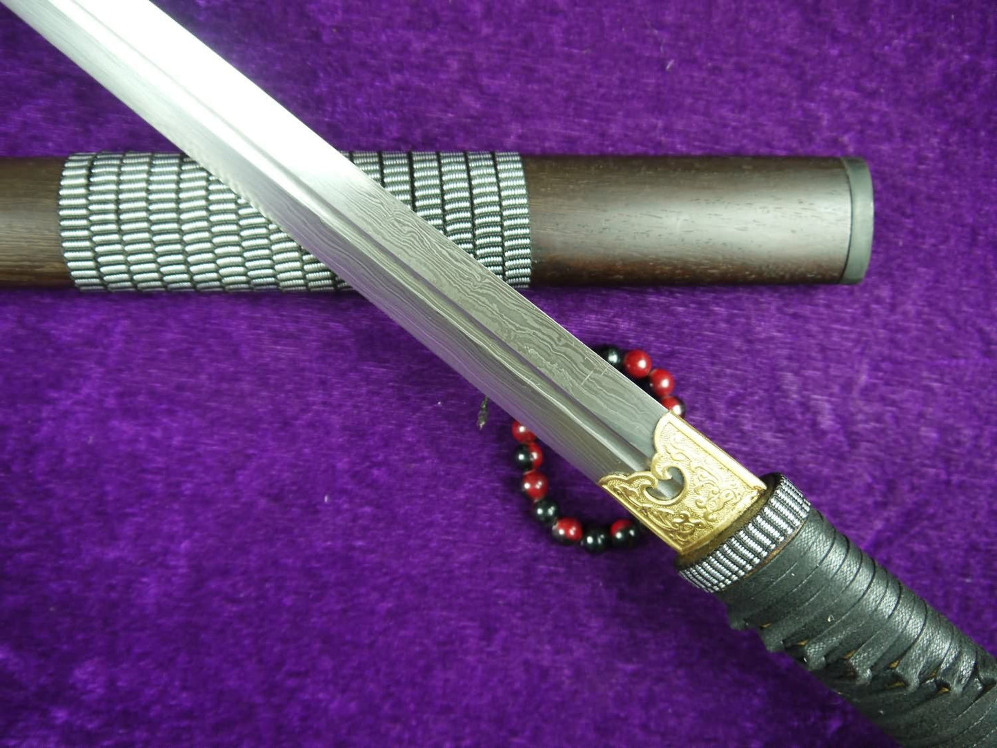 Chinese sword/Damascus steel Single groove blade/Full tang/Rosewood