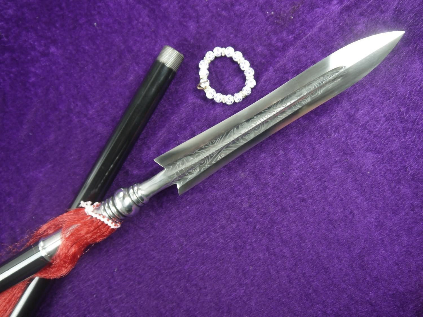 Taichi spear/Stainless steel/hand-made carved patterns/Two rod/Kung fu