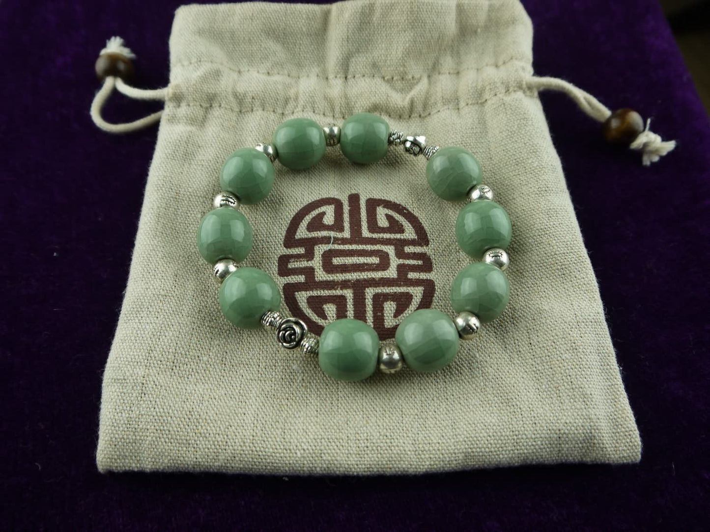 Longquan celadon Ge Kiln/Celadon bracelet/Swarovski no.1122