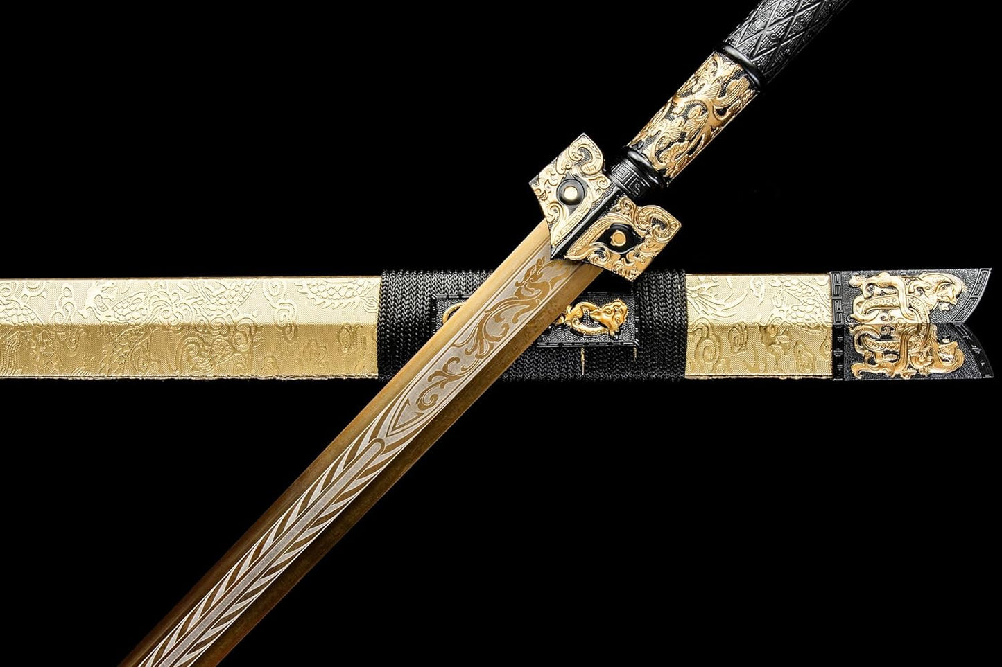 Gold-Etched Han Jian Sword – Hand-Forged High-Carbon Steel