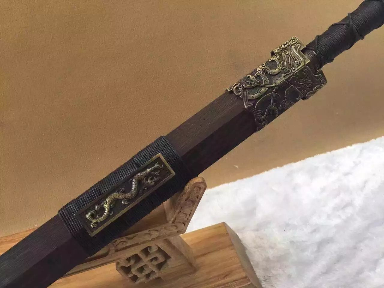 Han jian,High carbon steel Etching flame grain blade,Rosewood scabbard