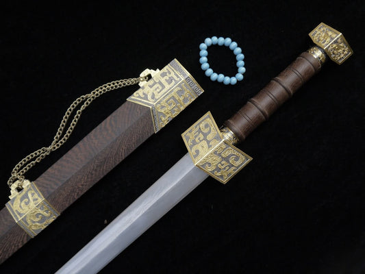 Zhanlu jian/Damascus steel blade/Rosewood scabbard/Alloy fitted/Length 39"