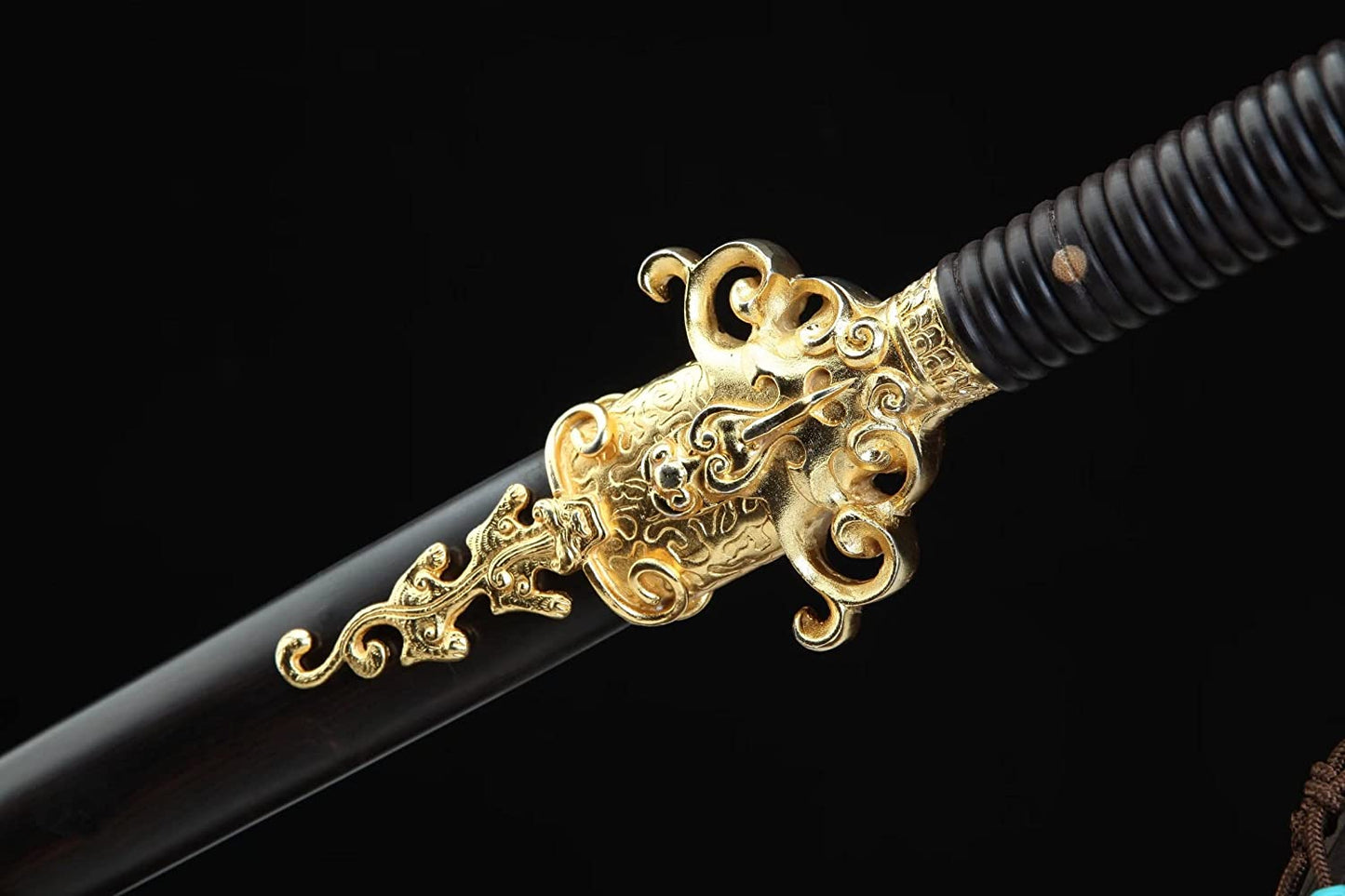 Fire Dragon Sword,Forged Damascus Steel Blade,Ebony Scabbard,Brass Fittings