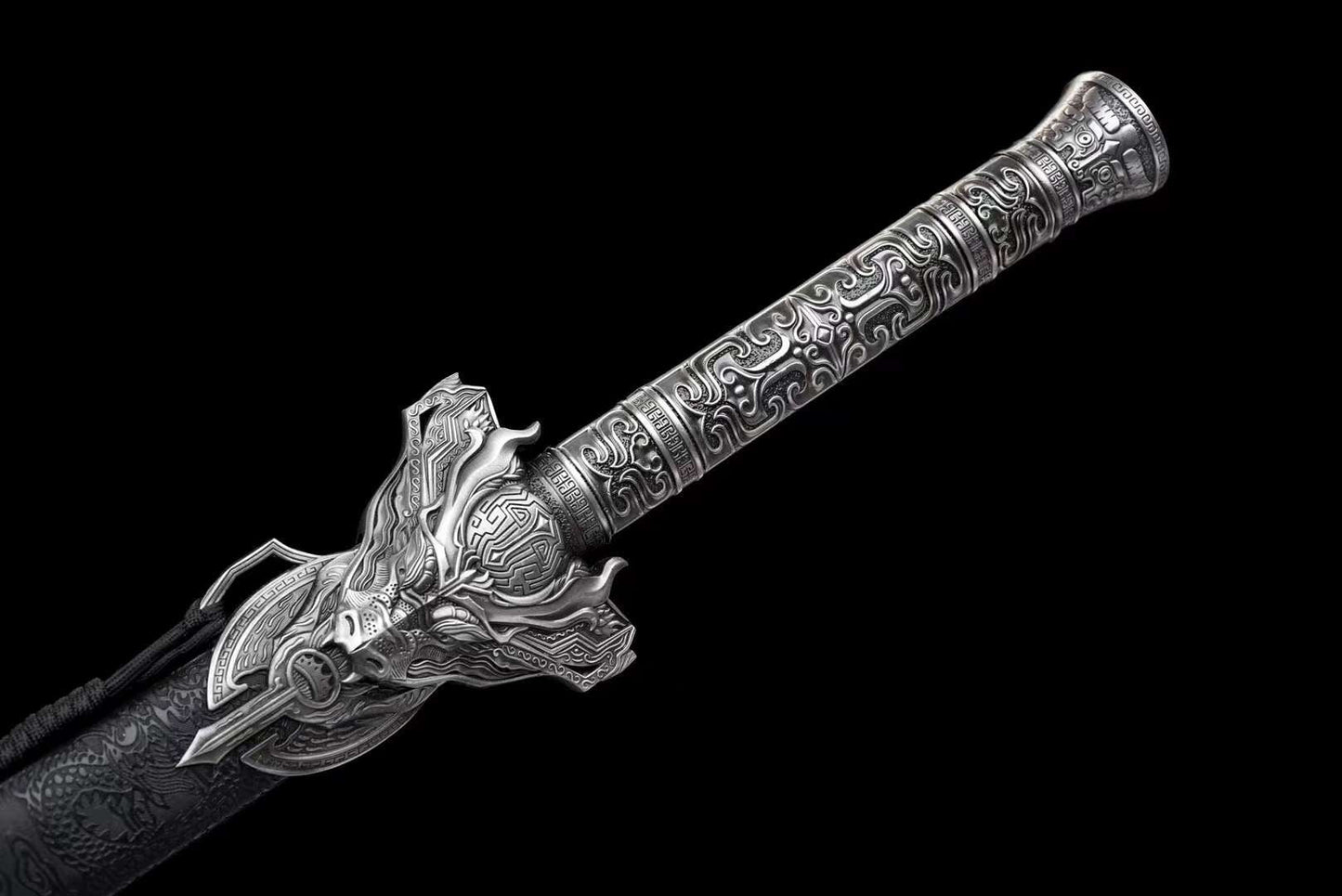 Dragon Battle Sword - Forged High Carbon Steel Blade, Dual Grooves, Alloy Dragon Fittings