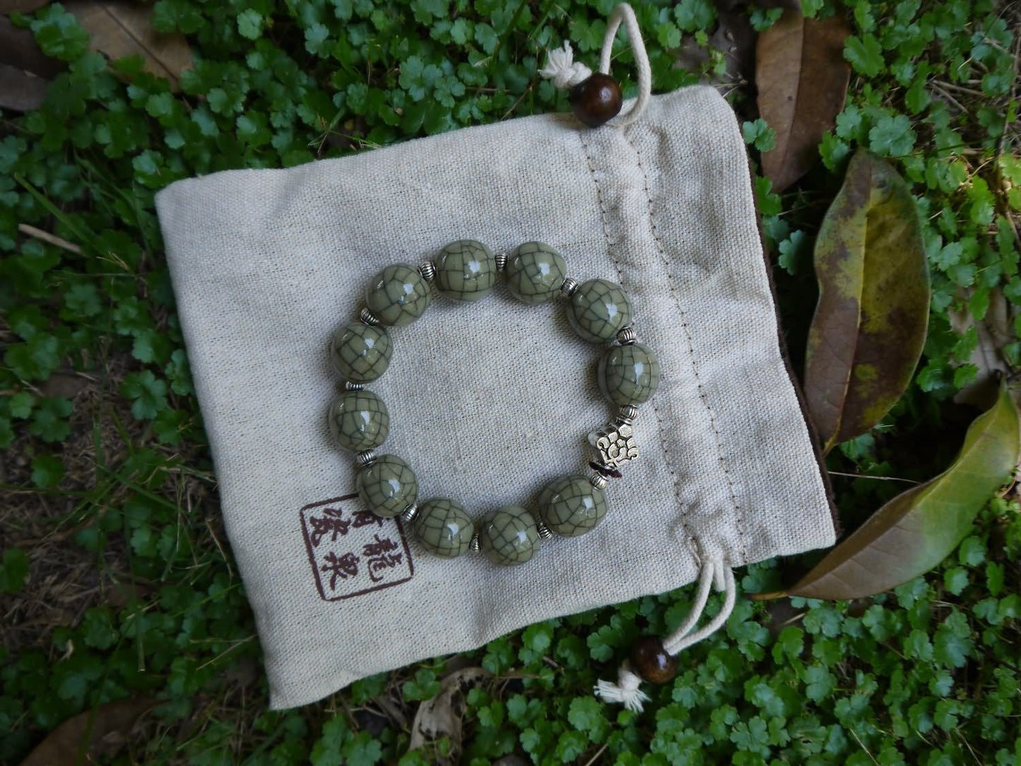 Longquan celadon Ge kiln/Celadon bracelet/Chain/Swarovski no.624